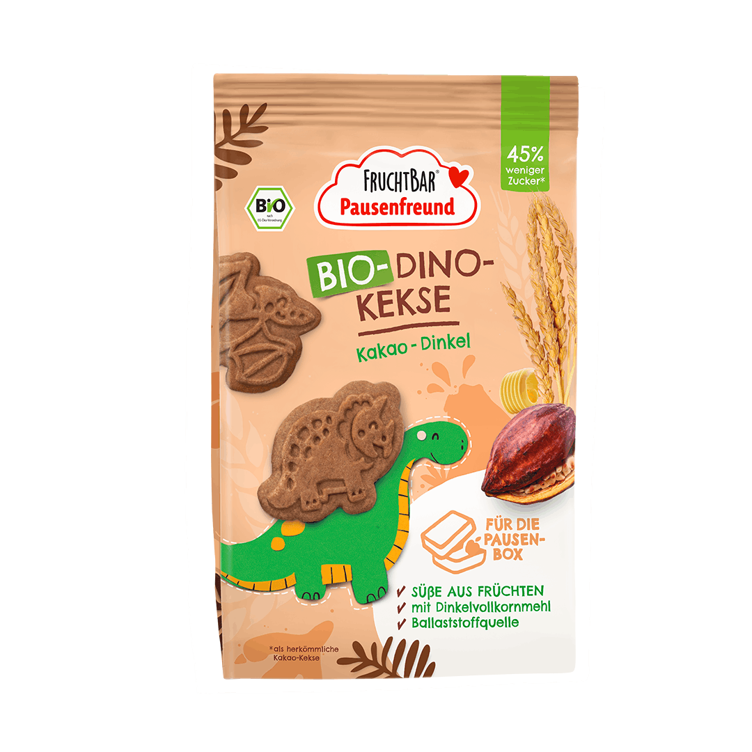 Bio-Dino-Kekse-FruchtBar Pausenfreund-Einzestück-Vorderseite