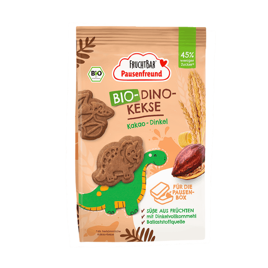 Bio-Dino-Kekse-FruchtBar Pausenfreund-Einzestück-Vorderseite