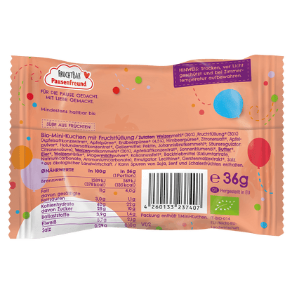 Bio Mini Kuchen-Fruchtbar Pausenfreund-Einzelstück-Rückseite