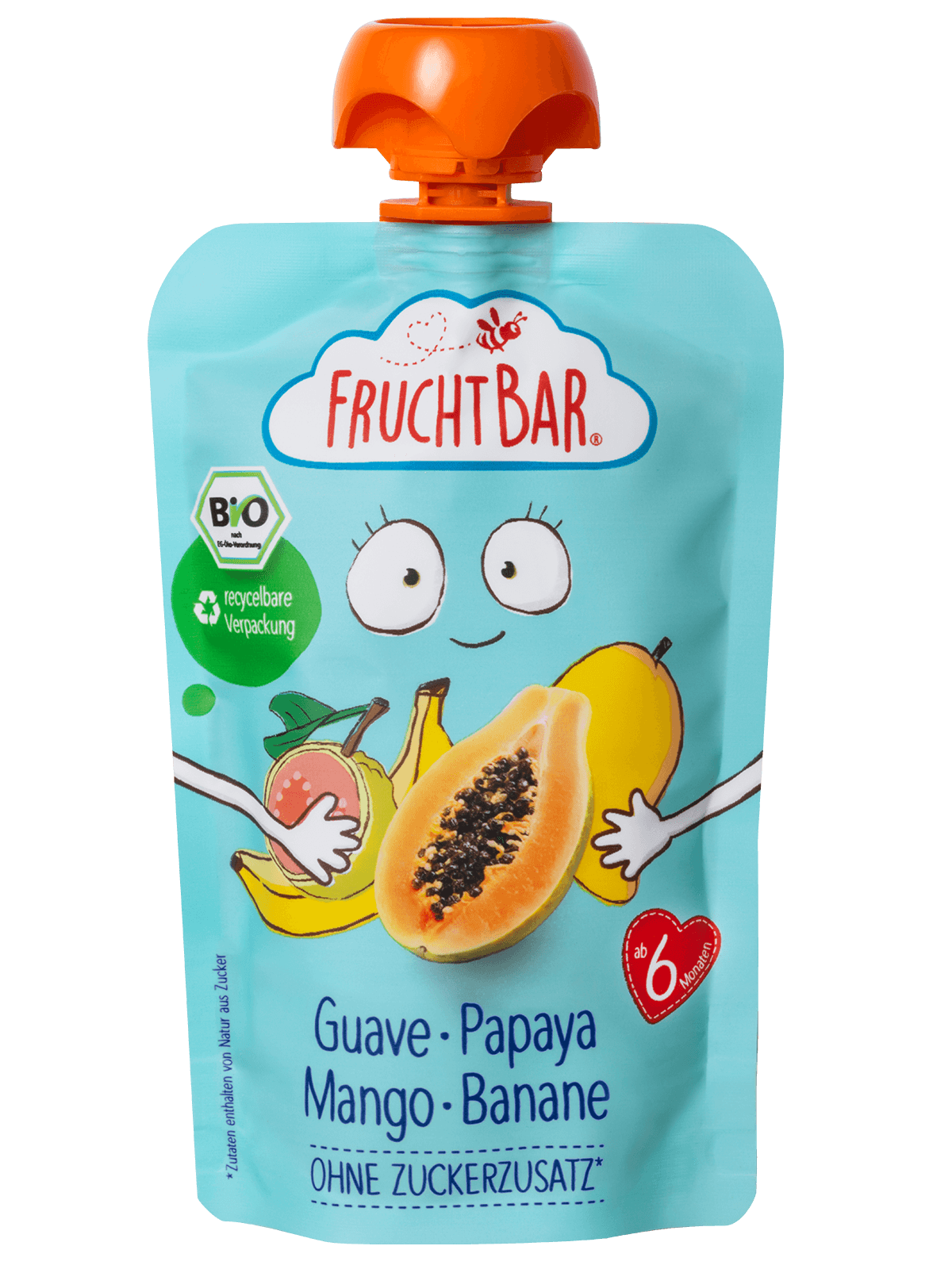 Bio Quetschie Guave, Papaya, Mango, Banane - FruchtBar - Einzelstück - Vorderseite