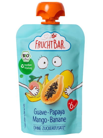 Bio Quetschie Guave, Papaya, Mango, Banane - FruchtBar - Einzelstück - Vorderseite