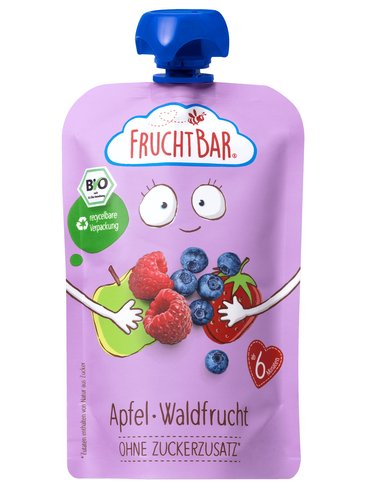 Bio Quetschie Apfel, Waldfrucht - FruchtBar - Einzelstück - Vorderseite