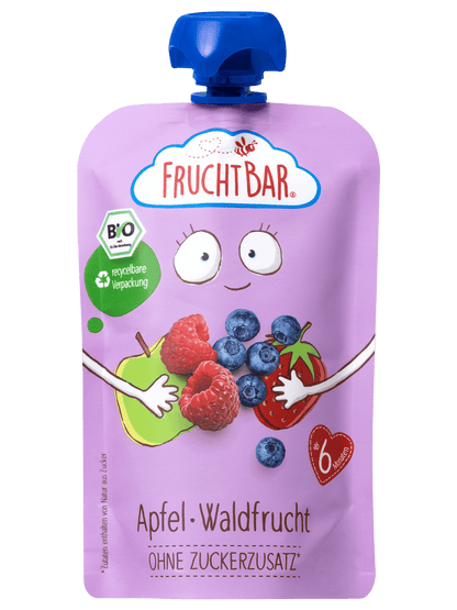Bio Quetschie Apfel, Waldfrucht - FruchtBar - Einzelstück - Vorderseite