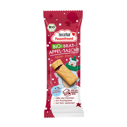 Bio Bratapfel Tasche mit Apfel und Zimt - Fruchtbar Pausenfreund - Einzelstück-Vorderseite