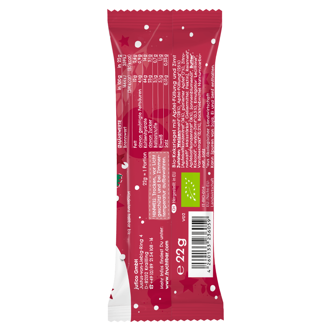 Bio Bratapfel Tasche mit Apfel und Zimt - Fruchtbar Pausenfreund - Einzelstück-Rückseite