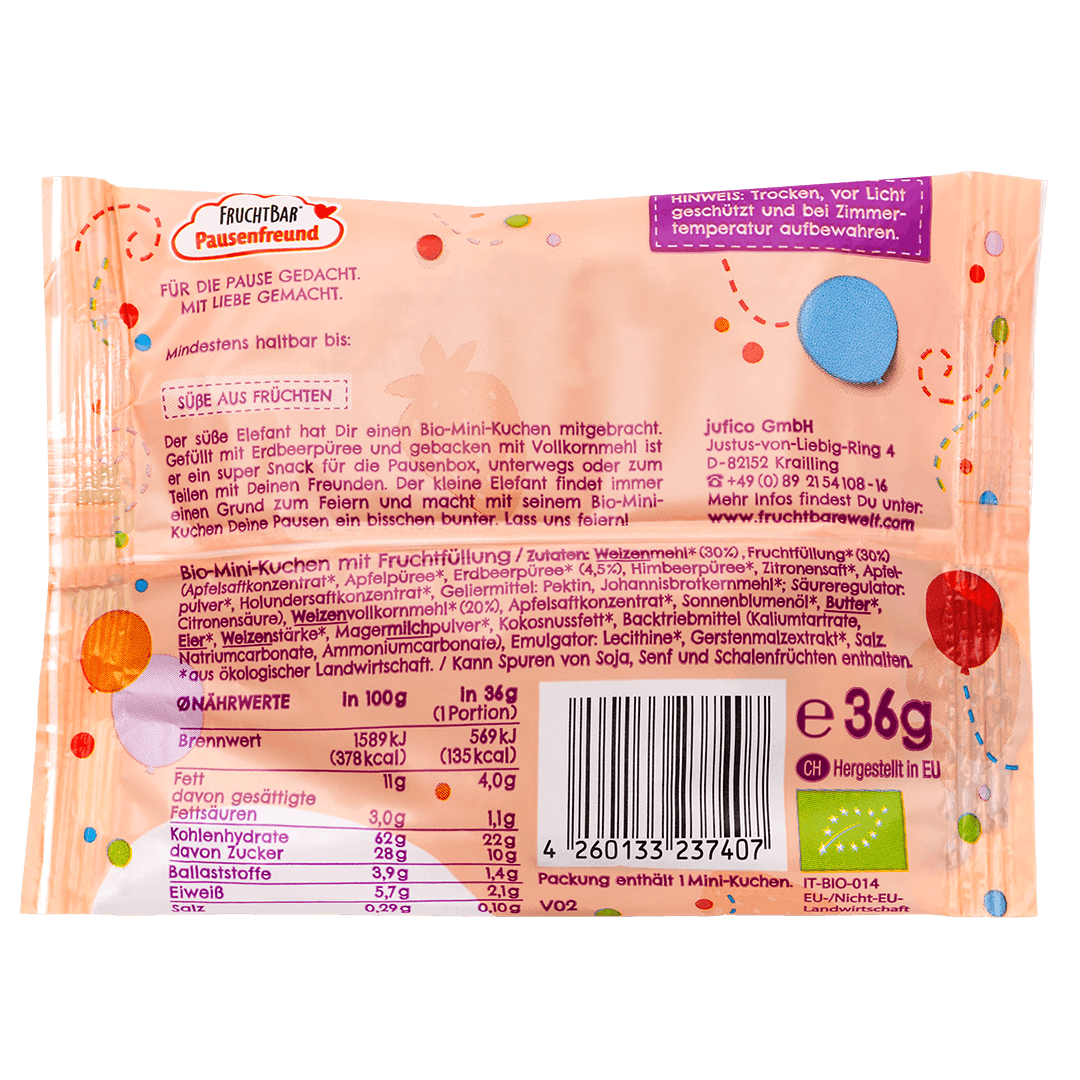 Bio Mini Kuchen-Fruchtbar Pausenfreund-Einzelstück-Rückseite