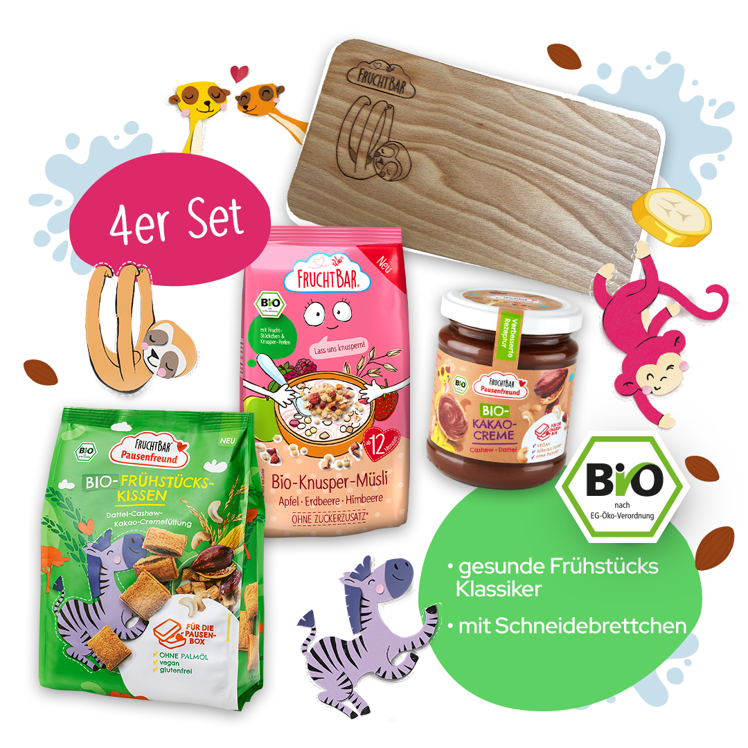 Pausenfreund Frühstücks Paket - FruchtBar - 4er Vorteilspaket - Vorderseite