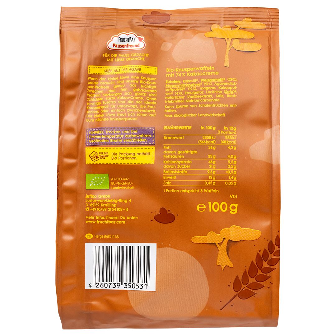 Bio Kakao Waffeln-Fruchtbar Pausenfreund-Einzelstück-Rückseite