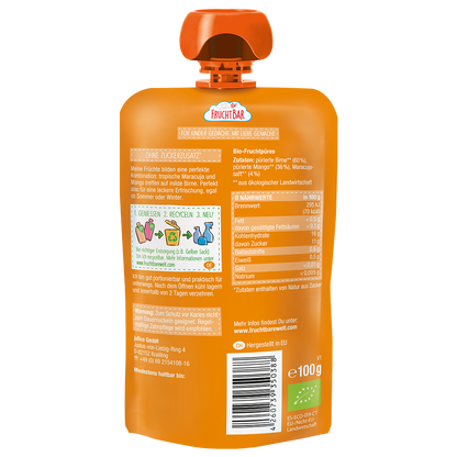 Bio Quetschie Mango, Birne, Maracuja - FruchtBar - Einzelstück - Rückseite