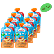 Bio Quetschie Pfirsich, Süßkartoffel, Apfel, Hafer - FruchtBar - Vorratspack 8 Stück - Vorderseite