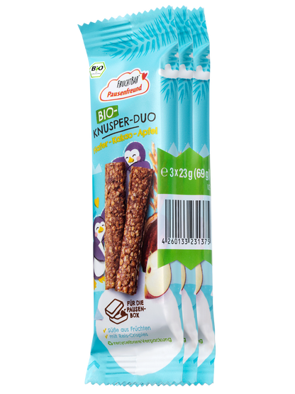 FruchtBar Pausenfreund - Bio Knusper Duo mit Kakao - Vorderseite