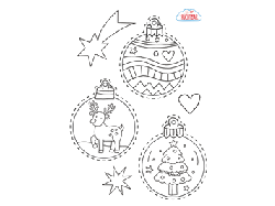 Motiv mit drei Weihnachtsbaumkugeln zum Ausmalen, Ausschneiden und Aufhängen
