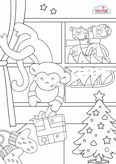Ausmalbild Weihnachten für Kinder mit Tieren