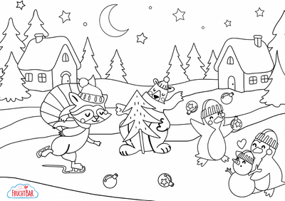 Ausmalbild Weihnachten für Kinder mit Tieren
