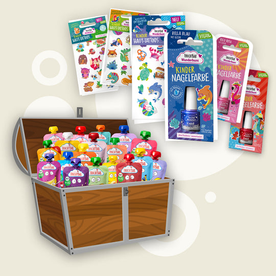 FruchtBar Vorteilspakete auf beigem Hintergrund