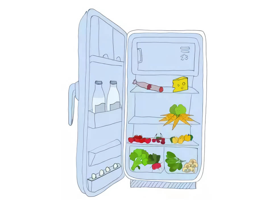 Skizze eines offener Kühlschrank